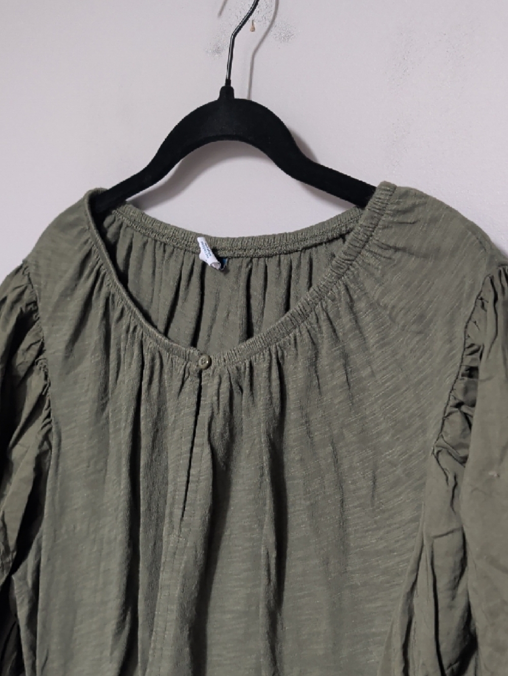 Old Navy Olive Green Puff-Sleeve Peasant Blouse - Picture 4 of 6